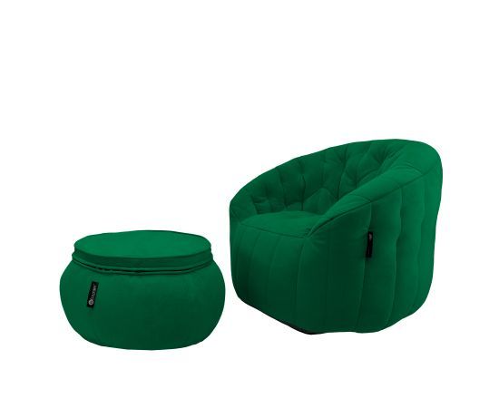 Бескаркасное кресло и пуф в комплекте Butterfly Chaise - Forest Green (зеленый велюр), Цвет: Forest Green, Категория ткани: Велюр