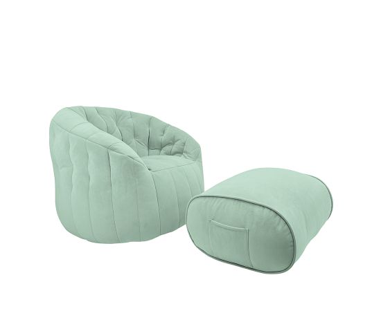 Купить бескаркасную мебель кресло и пуфик Butterfly Sofa Deluxe - Pepper Mint (серо-зеленый велюр)