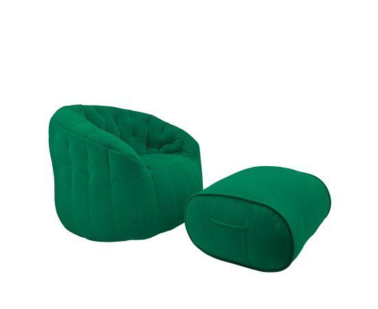 зелёное просторное бескаркасное кресло Butterfly Sofa Deluxe велюровое для гостиной, переговорной и лаунж-зоны