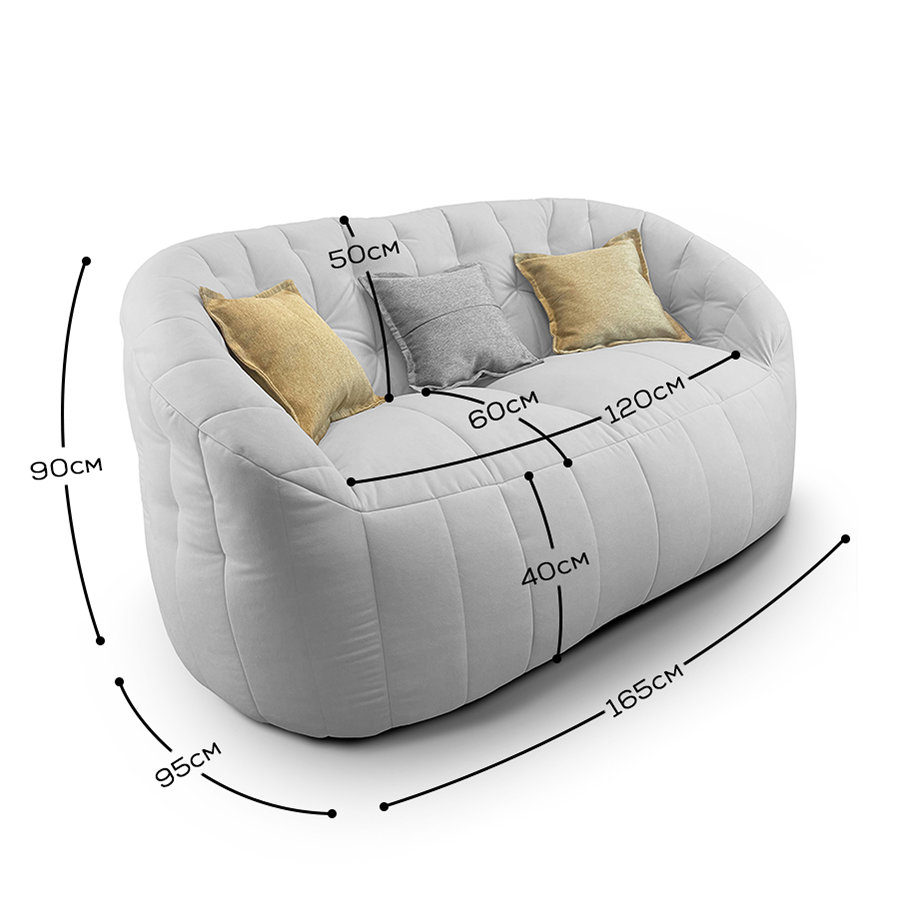 светло-серое двойной бескаркасный диван Butterfly Twin Sofa велюровое для гостиной и домашнего кинотеатра