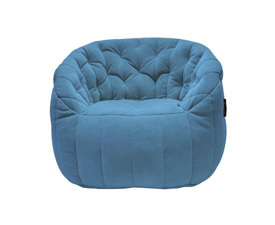 синее полукруглое бескаркасное кресло Butterfly Sofa велюровое для гостиной, домашнего кинотеатра и офиса