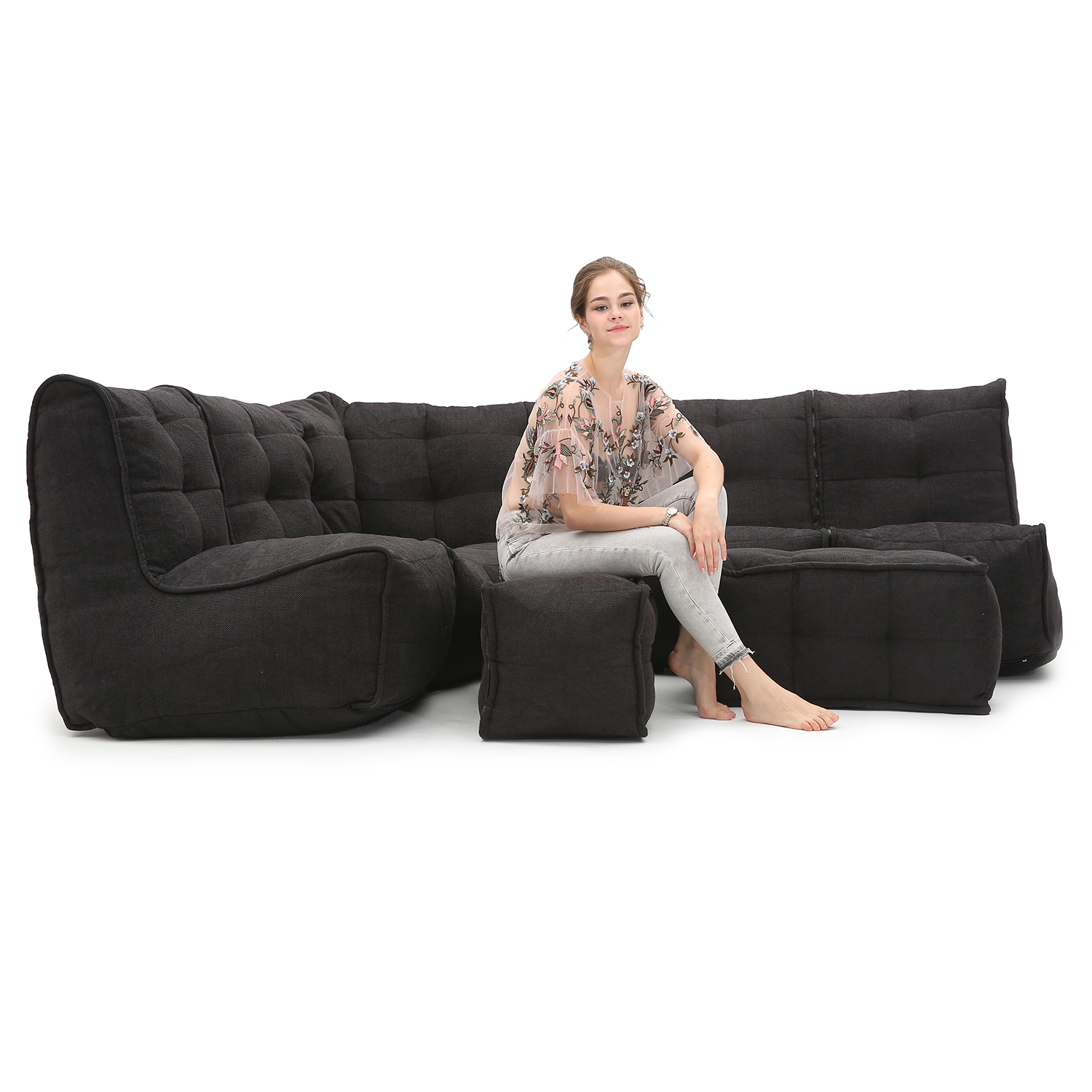 чёрное-графитовое большой лаунж-гарнитур Mod5 Living Lounge из Sofa Weave для гостиной и event-пространства — вид сбоку