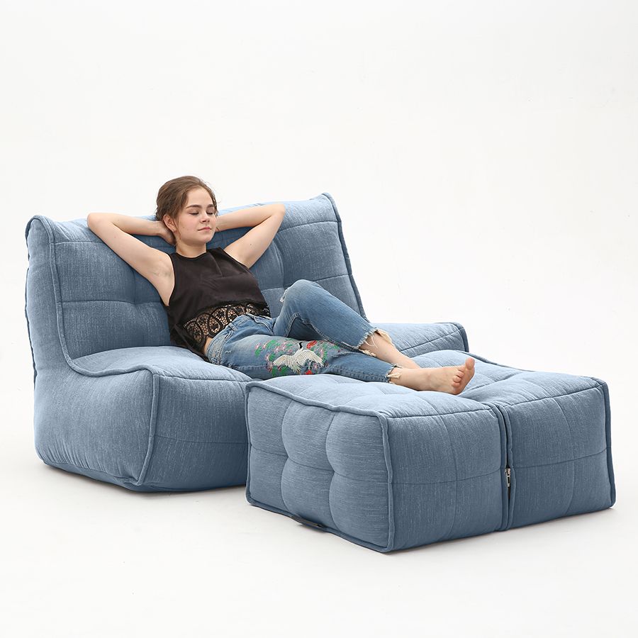 синее просторный модульный диван Twin Couch Deluxe шенилловое для гостиной и лаунж-зоны — фото в интерьере