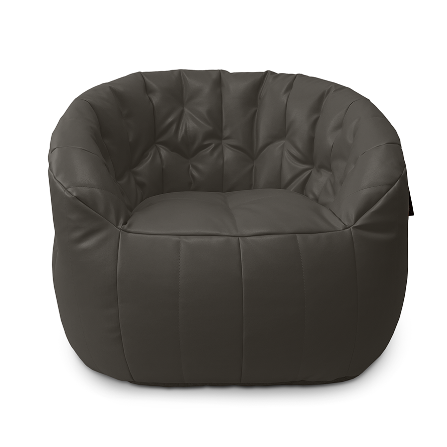 тёмно-серое полукруглое бескаркасное кресло Butterfly Sofa из экокожи для гостиной, домашнего кинотеатра и офиса