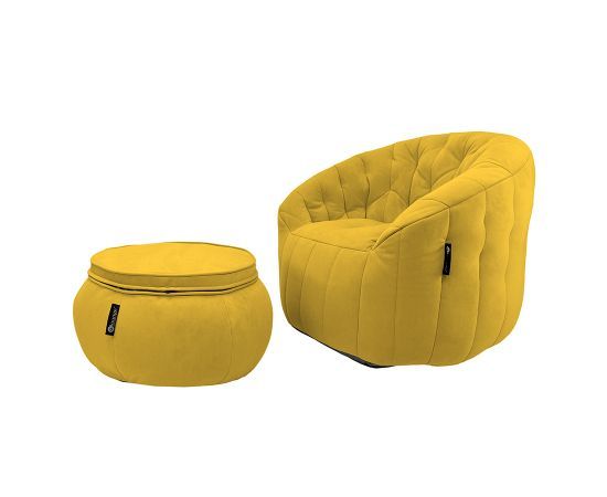 жёлтое кресло-шезлонг бескаркасное Butterfly Chaise велюровое для гостиной, спальни и лаунж-зоны