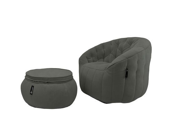 чёрное-графитовое кресло-шезлонг бескаркасное Butterfly Chaise велюровое для гостиной, спальни и лаунж-зоны