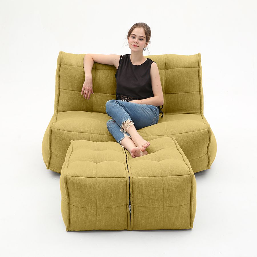 жёлтое просторный модульный диван Twin Couch Deluxe шенилловое для гостиной и лаунж-зоны — крупный план
