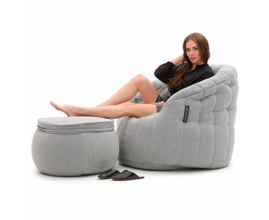 серое кресло-шезлонг бескаркасное Butterfly Chaise из Sofa Weave для гостиной, спальни и лаунж-зоны