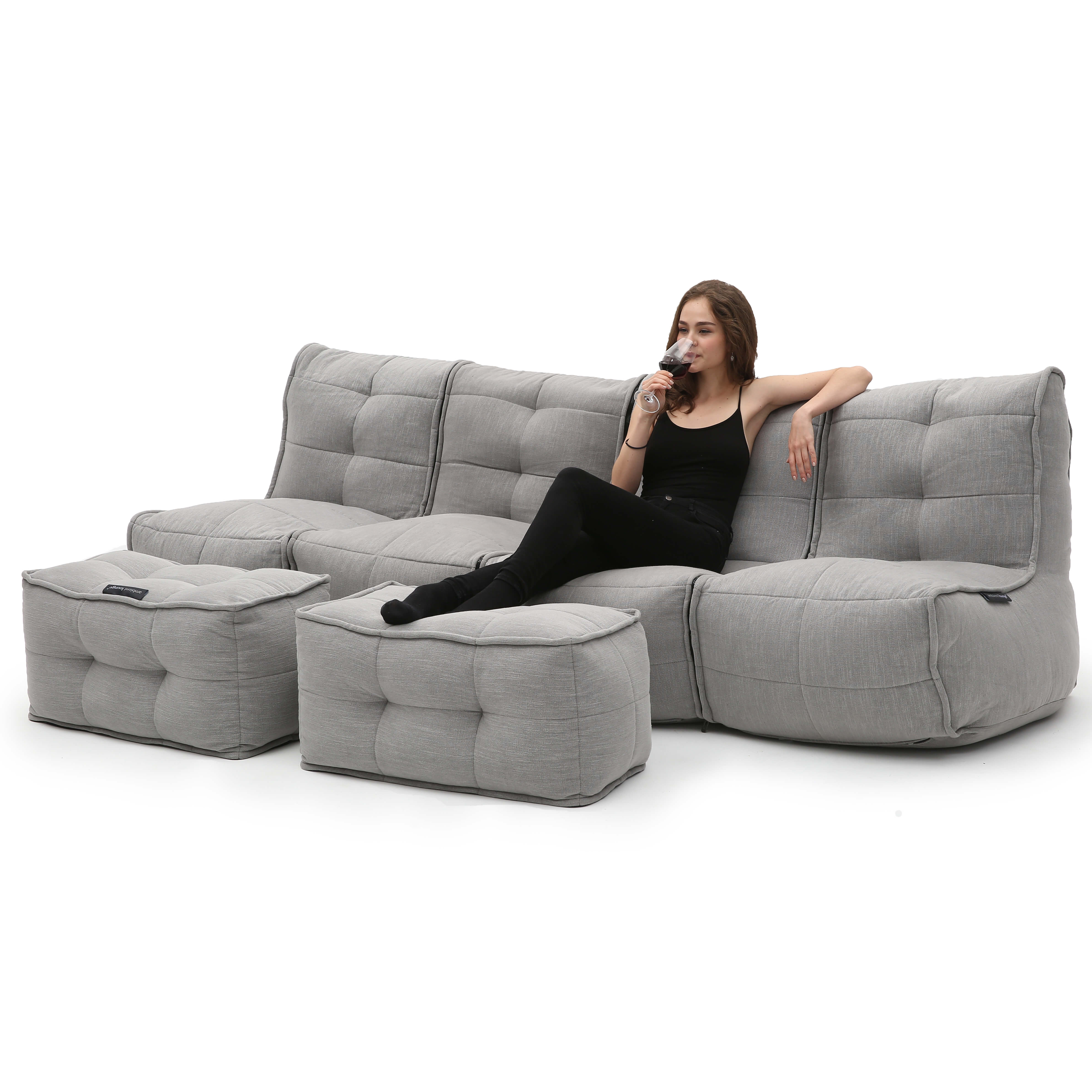 серое четырёхместный модульный диван Mod4 Quad Couch из Sofa Weave для гостиной и домашнего кинотеатра — крупный план