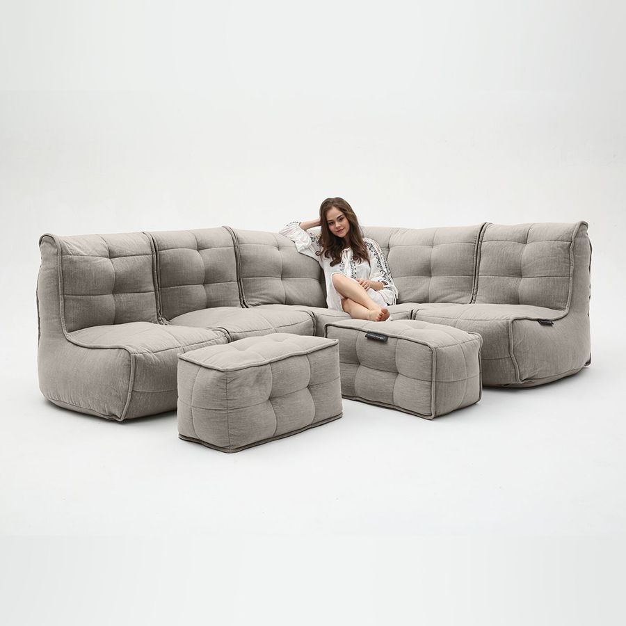 серое большой лаунж-гарнитур Mod5 Living Lounge шенилловое для гостиной и event-пространства — вид сбоку