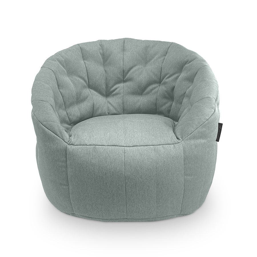 мятное полукруглое бескаркасное кресло Butterfly Sofa жаккардовое в интерьере гостиная