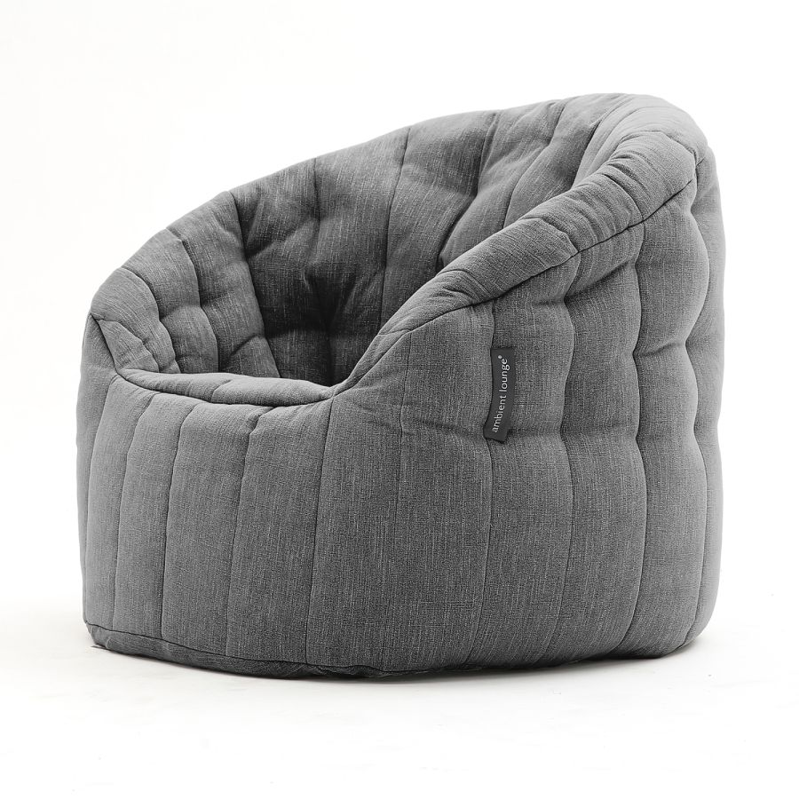 чёрное-графитовое полукруглое бескаркасное кресло Butterfly Sofa шенилловое для гостиной, домашнего кинотеатра и офиса — вид сбоку