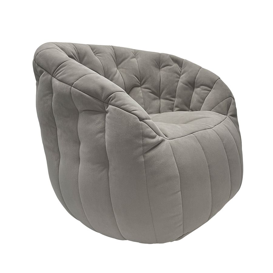 светло-серое полукруглое бескаркасное кресло Butterfly Sofa велюровое в интерьере гостиная