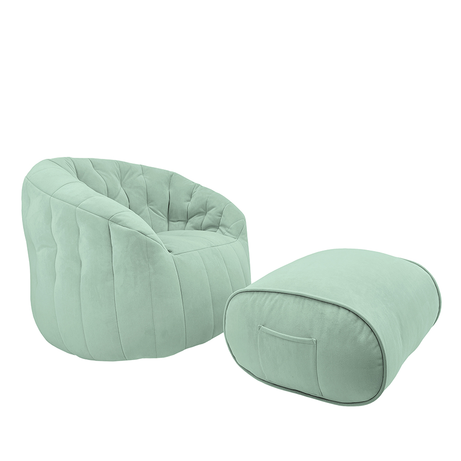 мятное просторное бескаркасное кресло Butterfly Sofa Deluxe велюровое для гостиной, переговорной и лаунж-зоны