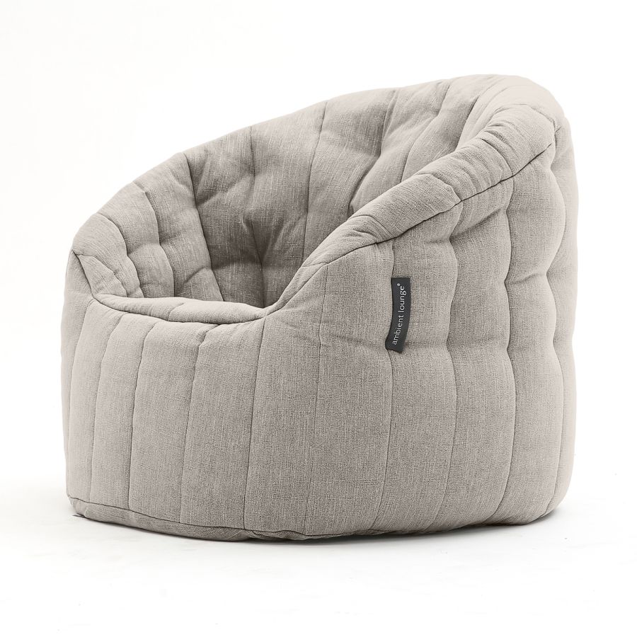 серое полукруглое бескаркасное кресло Butterfly Sofa шенилловое для гостиной, домашнего кинотеатра и офиса — вид сбоку