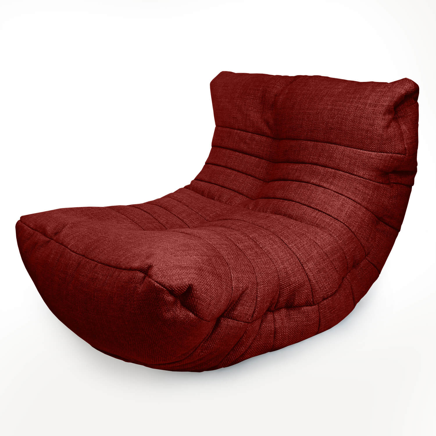красное акустический бескаркасный диван Acoustic Sofa из рогожки для домашнего кинотеатра, офиса и студии — фото в интерьере