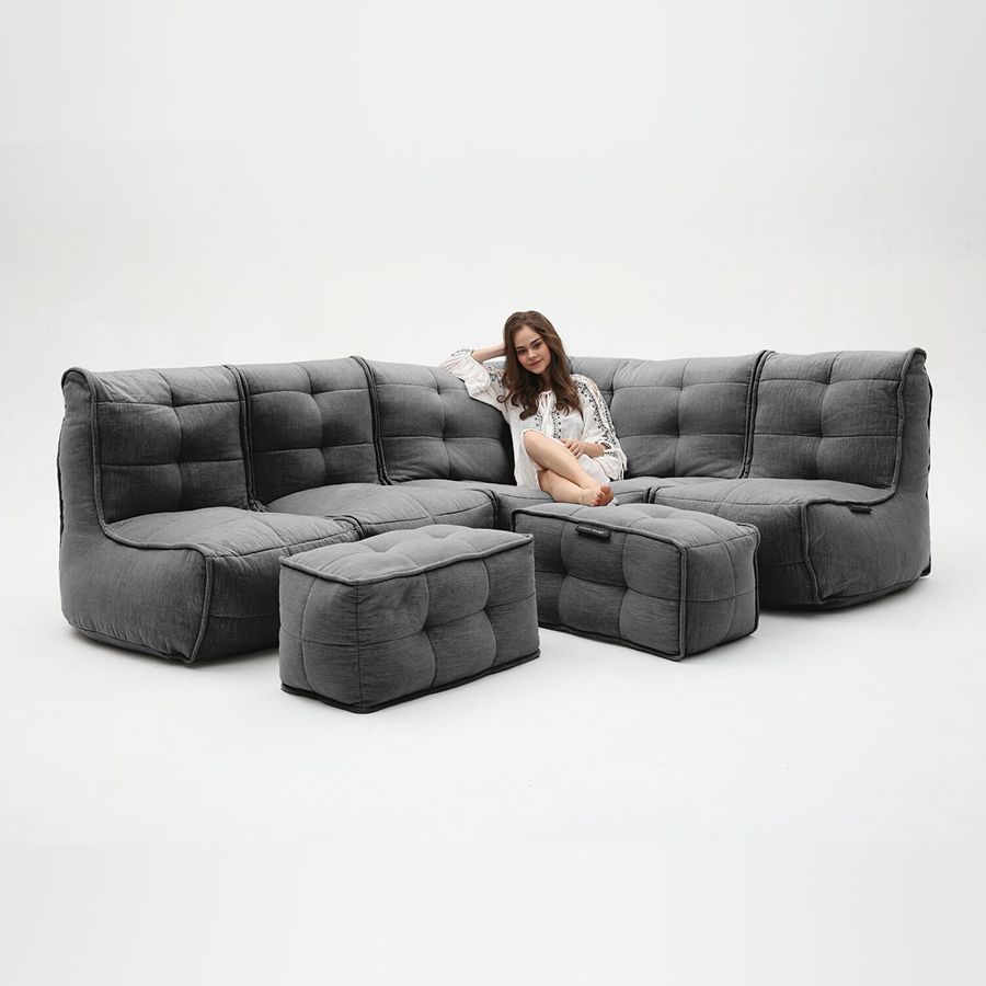 чёрное-графитовое большой лаунж-гарнитур Mod5 Living Lounge шенилловое для гостиной и event-пространства — вид сбоку