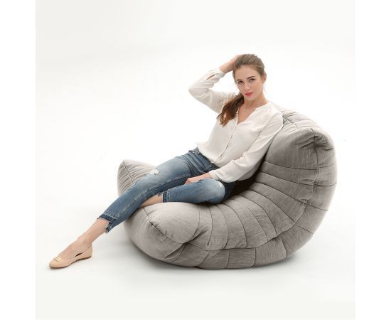 серое акустический бескаркасный диван Acoustic Sofa шенилловое для домашнего кинотеатра, офиса и студии — вид сбоку
