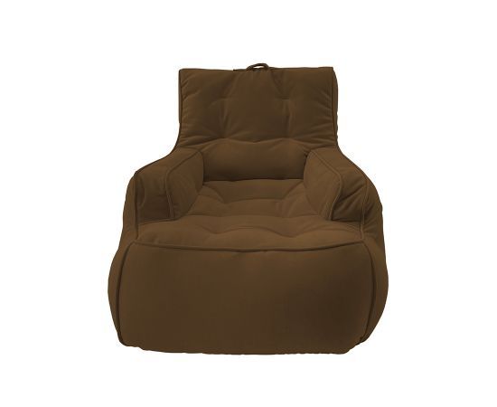 шоколадное уличное лаунж-кресло Tranquility Armchair велюровое в интерьере терраса