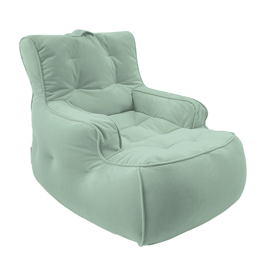 мятное уличное лаунж-кресло Tranquility Armchair велюровое для террасы, сада и веранды — фото в интерьере