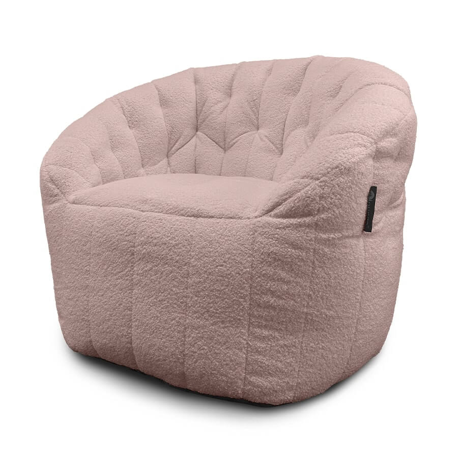 пудровое полукруглое бескаркасное кресло Butterfly Sofa из искусственного меха для гостиной, домашнего кинотеатра и офиса — вид сбоку