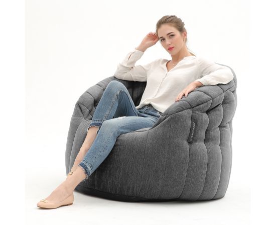 чёрное-графитовое полукруглое бескаркасное кресло Butterfly Sofa шенилловое — дизайн и качество