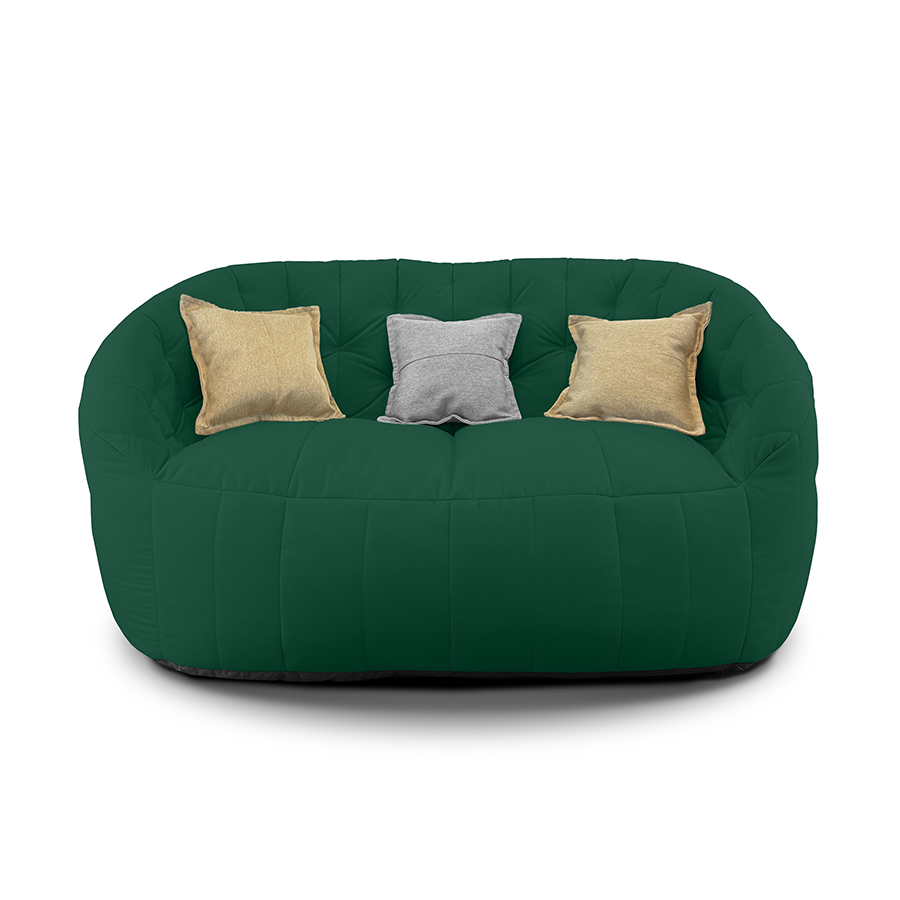 зелёное двойной бескаркасный диван Butterfly Twin Sofa велюровое для гостиной и домашнего кинотеатра — вид сбоку