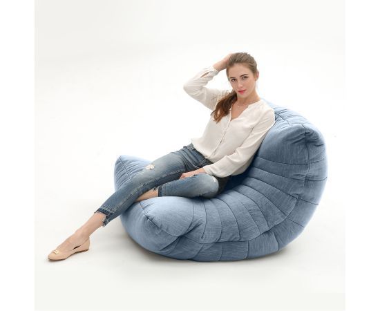 синее акустический бескаркасный диван Acoustic Sofa шенилловое для домашнего кинотеатра, офиса и студии — вид сбоку