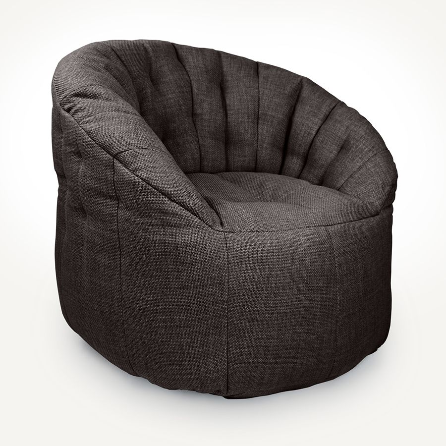 чёрное-графитовое полукруглое бескаркасное кресло Butterfly Sofa из рогожки для гостиной, домашнего кинотеатра и офиса — фото в интерьере