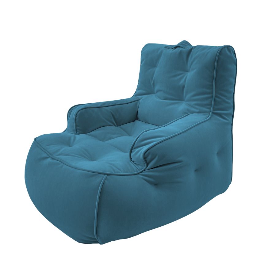 синее уличное лаунж-кресло Tranquility Armchair велюровое для террасы, сада и веранды — фото в интерьере
