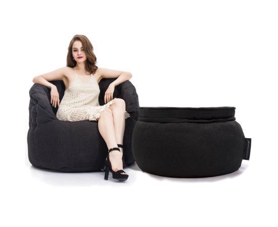 чёрное-графитовое кресло-шезлонг бескаркасное Butterfly Chaise из Sofa Weave для гостиной, спальни и лаунж-зоны