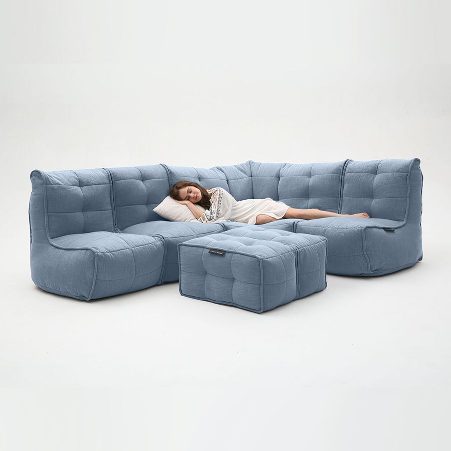 синее большой лаунж-гарнитур Mod5 Living Lounge шенилловое в интерьере гостиная