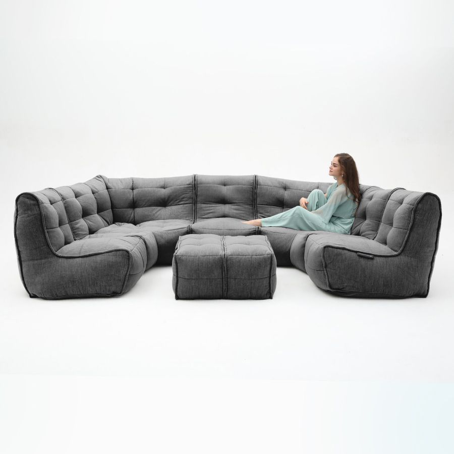 чёрное-графитовое максимальный лаунж-гарнитур Mod6 Lounge Max шенилловое для гостиной и event-пространства — вид сбоку