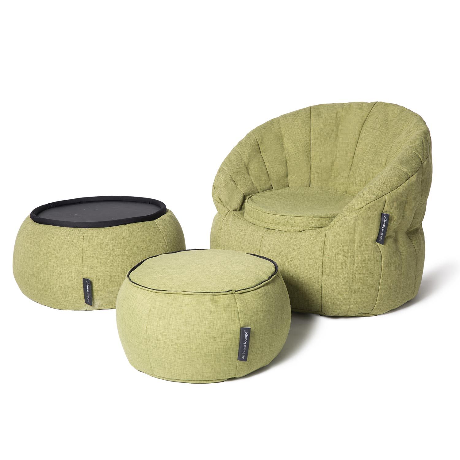 зелёное полукруглое бескаркасное кресло Butterfly Sofa из Sofa Weave для гостиной, домашнего кинотеатра и офиса — крупный план