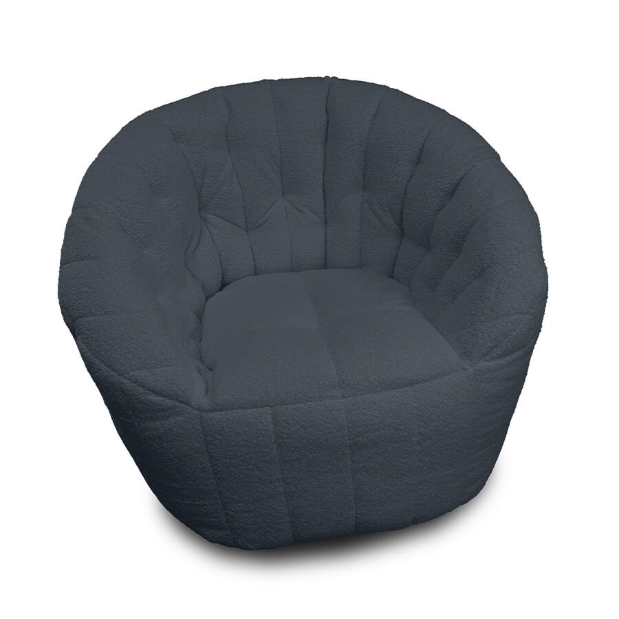 тёмно-серое полукруглое бескаркасное кресло Butterfly Sofa из искусственного меха для гостиной, домашнего кинотеатра и офиса — вид сбоку