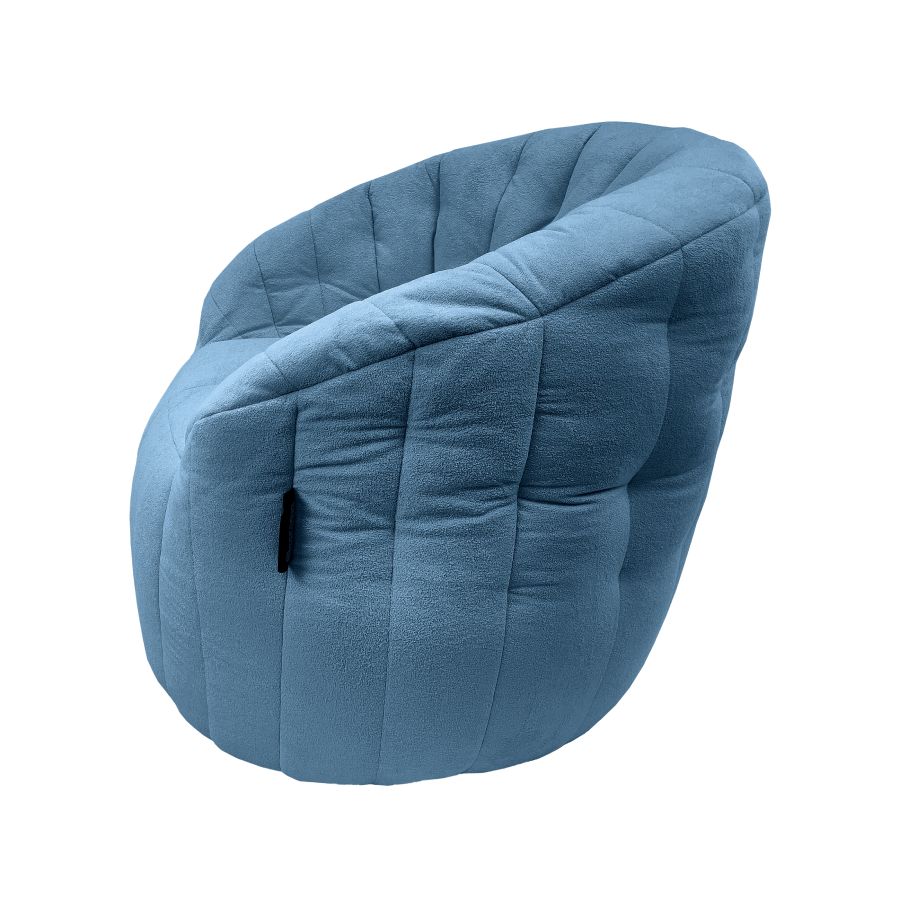 синее полукруглое бескаркасное кресло Butterfly Sofa для гостиной, домашнего кинотеатра и офиса — вид сбоку