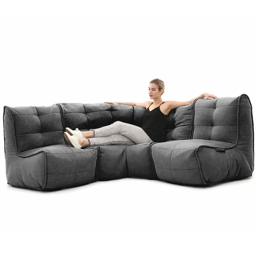 чёрное-графитовое угловой модульный диван Mod3 Cozy Corner шенилловое для гостиной и кабинета — вид сбоку