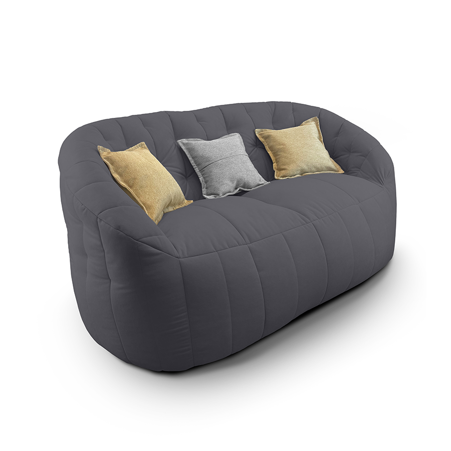 тёмно-серое двойной бескаркасный диван Butterfly Twin Sofa велюровое для гостиной и домашнего кинотеатра — вид сбоку