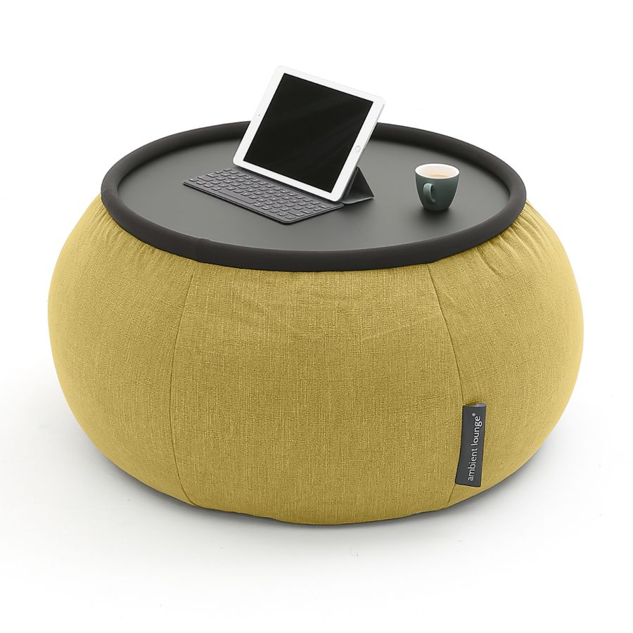 жёлтое складной столик Versa Table шенилловое для гостиной и лаунж-зоны рядом с диваном — вид сбоку