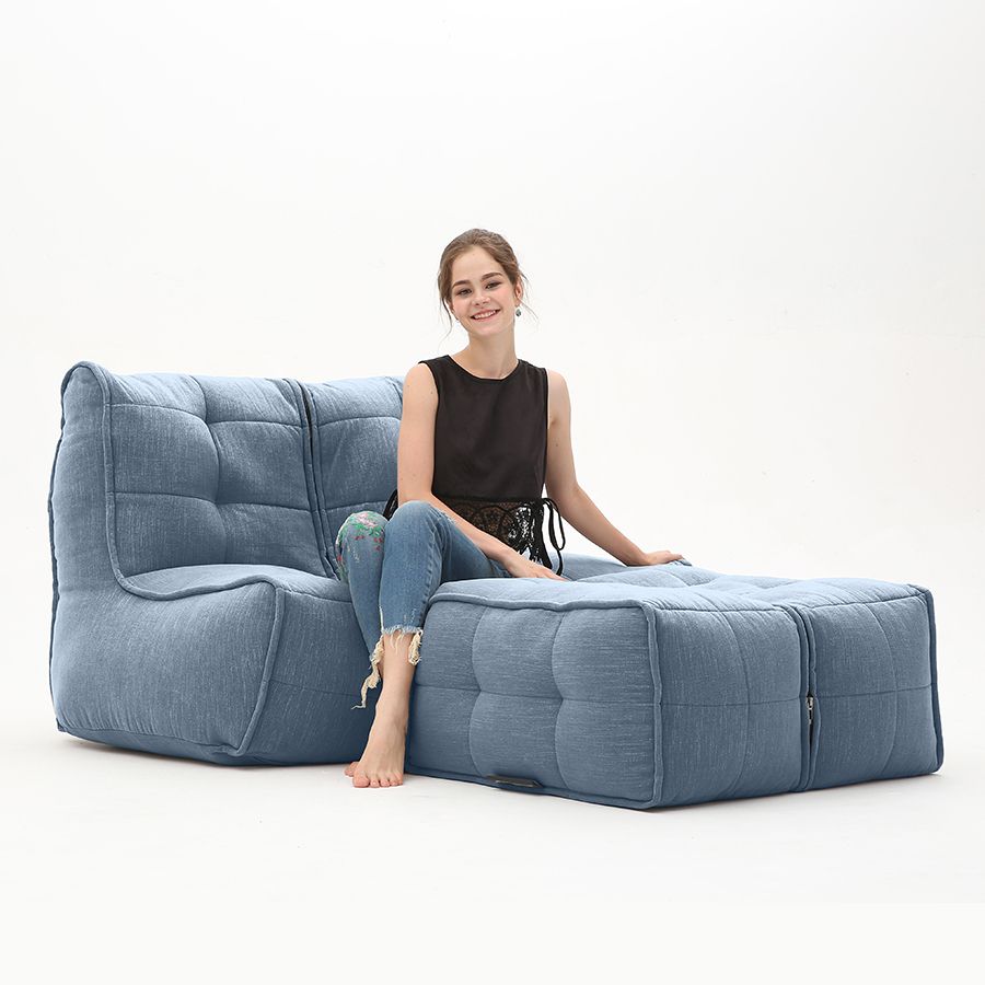 синее просторный модульный диван Twin Couch Deluxe шенилловое для гостиной и лаунж-зоны