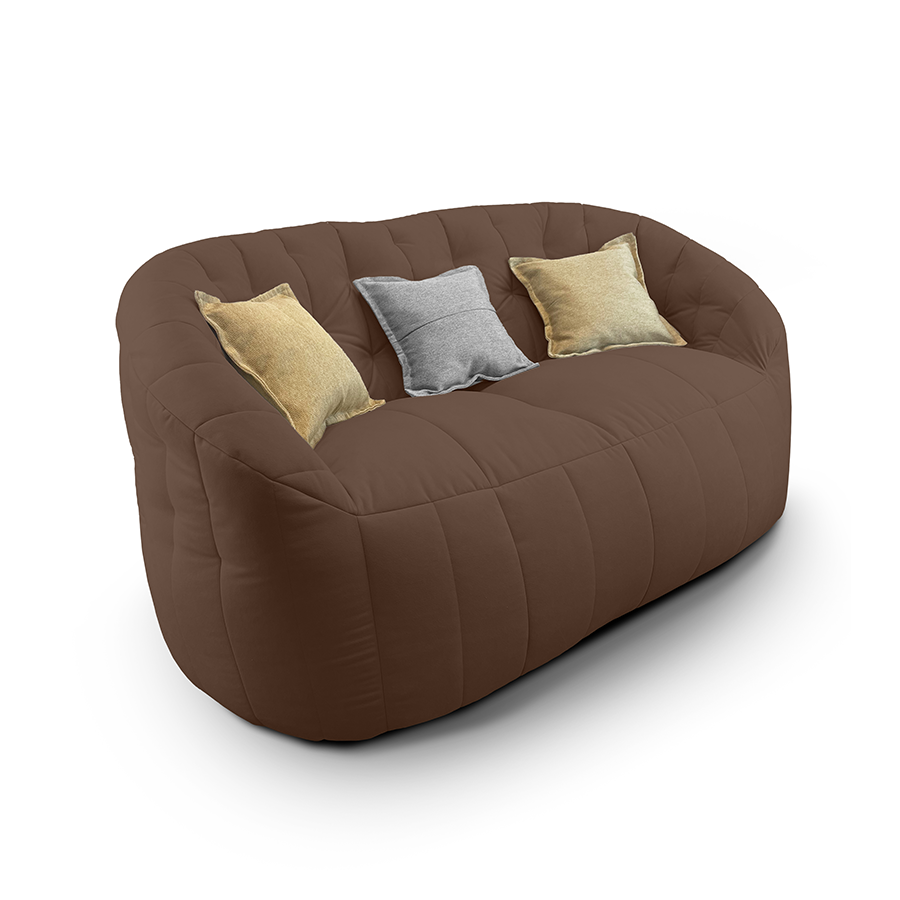 шоколадное двойной бескаркасный диван Butterfly Twin Sofa велюровое для гостиной и домашнего кинотеатра — вид сбоку