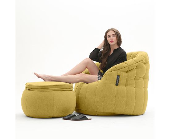 жёлтое кресло-шезлонг бескаркасное Butterfly Chaise шенилловое для гостиной, спальни и лаунж-зоны