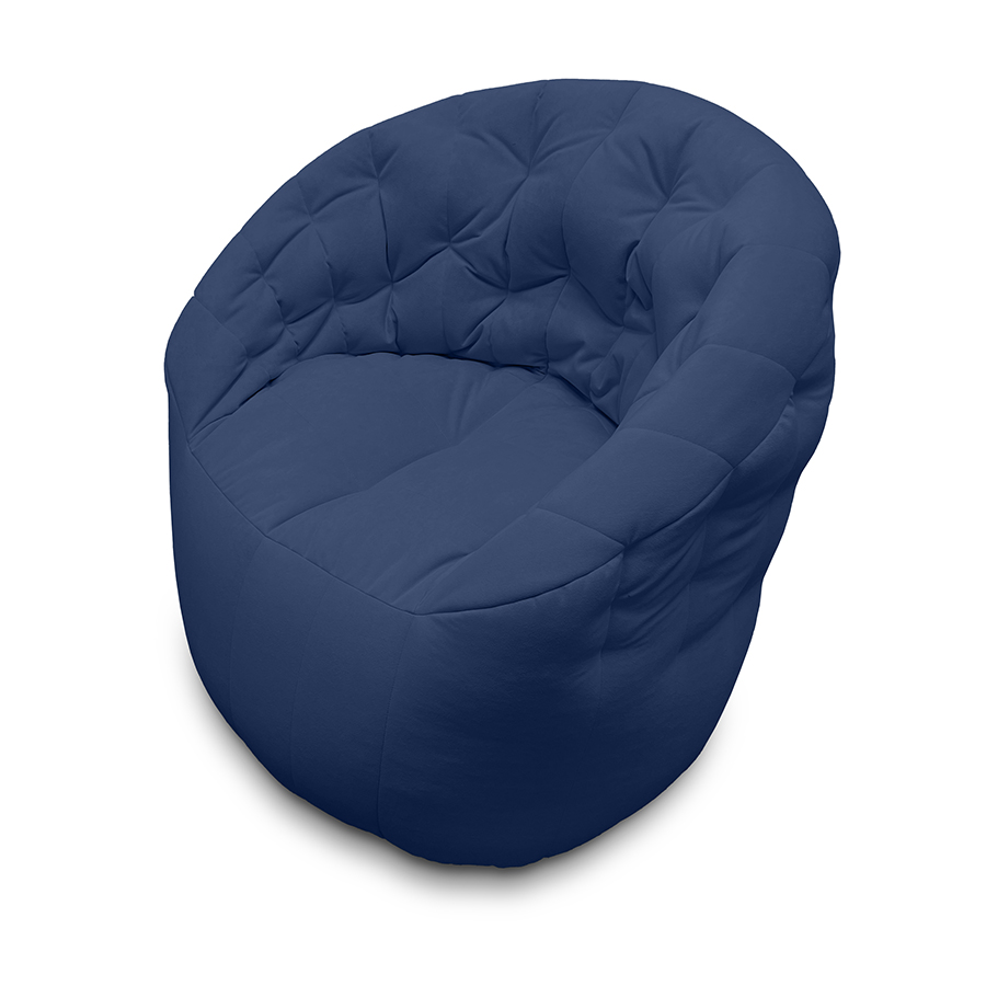 синее компактное бескаркасное кресло Butterfly Light Sofa велюровое для гостиной, детской и офиса