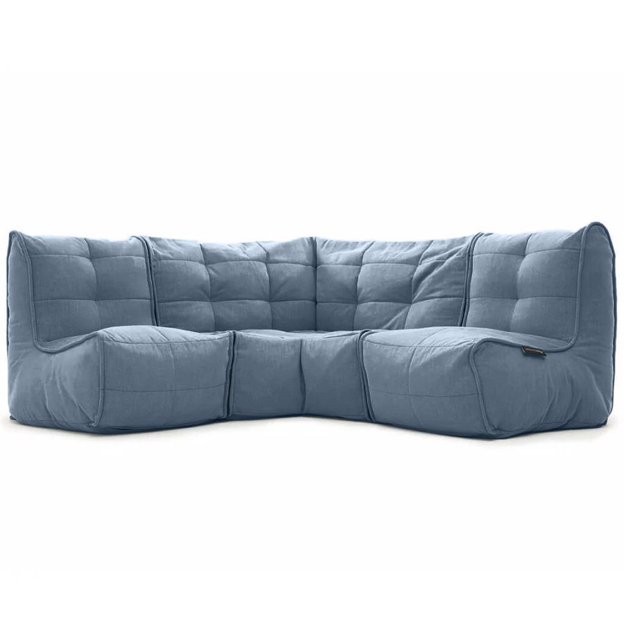синее угловой модульный диван Mod3 Cozy Corner шенилловое для гостиной и кабинета — фото в интерьере