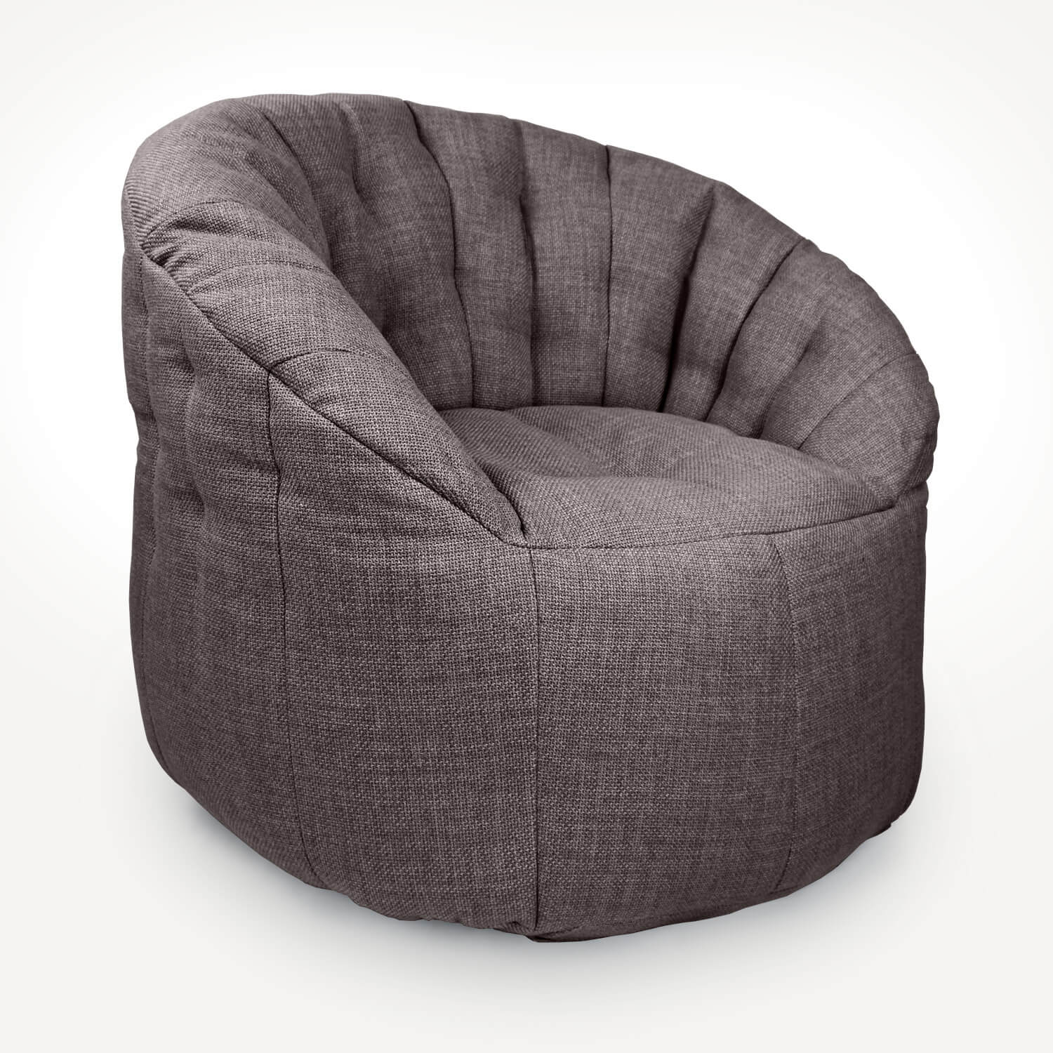 тёмно-серое полукруглое бескаркасное кресло Butterfly Sofa из рогожки для гостиной, домашнего кинотеатра и офиса — фото в интерьере