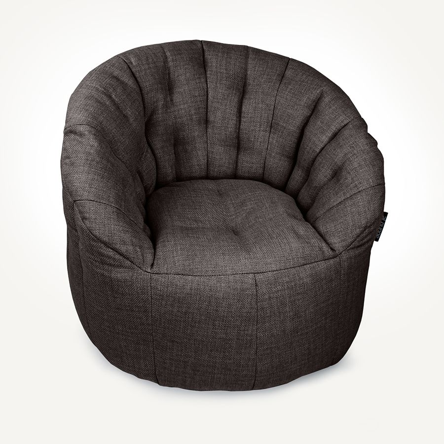 чёрное-графитовое полукруглое бескаркасное кресло Butterfly Sofa из рогожки для гостиной, домашнего кинотеатра и офиса