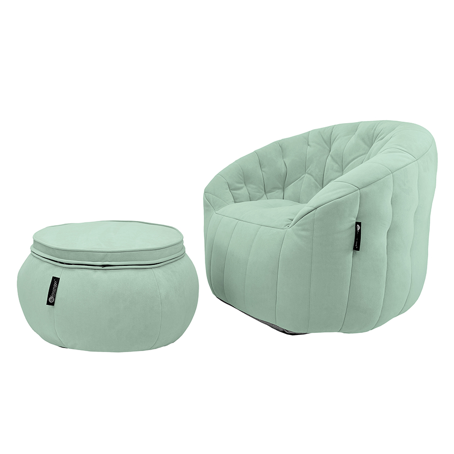 мятное кресло-шезлонг бескаркасное Butterfly Chaise велюровое для гостиной, спальни и лаунж-зоны