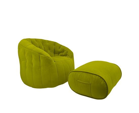 зелёное просторное бескаркасное кресло Butterfly Sofa Deluxe велюровое в интерьере гостиная