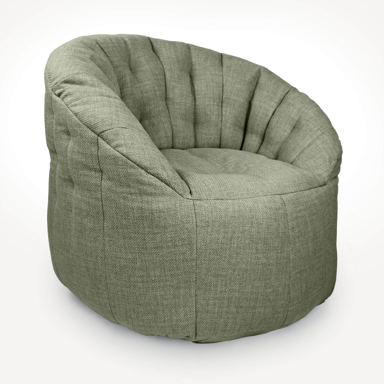 зелёное полукруглое бескаркасное кресло Butterfly Sofa из рогожки для гостиной, домашнего кинотеатра и офиса — фото в интерьере