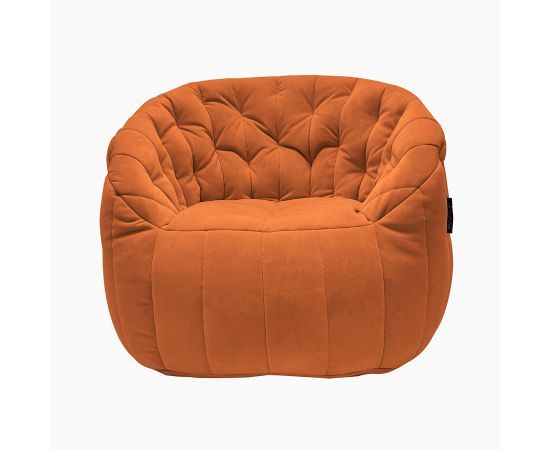 терракотовое полукруглое бескаркасное кресло Butterfly Sofa велюровое для гостиной, домашнего кинотеатра и офиса — крупный план